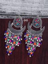 The Droplet Jhaalar Earrings (Multicolour) - The Embroidered Oxidised Collection 