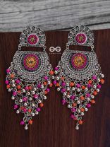 The Multi-Layered Beaded Jhaalar (Orange-Pink) - Embroidered Oxidised Collection
