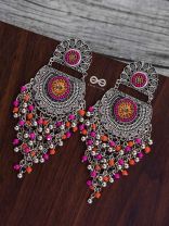The Multi-Layered Beaded Jhaalar (Orange-Pink) - Embroidered Oxidised Collection