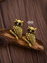 The Owl on a branch Studs (Golden) - Tiny Trinket Earrings