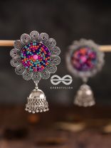 The Beaded Bohemian Flower Jhumkas (Multicoloured) - Embroidered Oxidised Collection