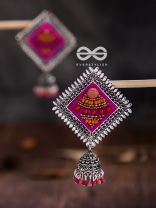 The Beaded Bohemian Square Jhumkas(Orange-Pink) - Embroidered Oxidised Collection