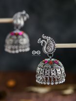 The Large Statement Peacock Jhumkas - Embellished Oxidised Collection