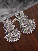 The MultiLayered Enamelled Peacock Danglers - Embellished Oxidised Collection