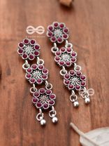 The Triple Layered Intricate Danglers (Ruby Red) - The Embellished Oxidised Collection