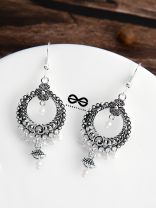 The Intricate Floral Circled Danglers - Oxidised Boho Earrings
