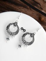 The Intricate Floral Circled Danglers - Oxidised Boho Earrings