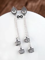The Double Jhumki Droplet Danglers - Oxidised Boho Earrings