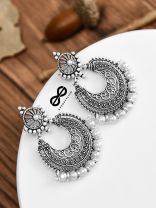 The Elegant Motif Pearls - Oxidised Boho Earrings