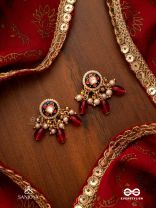 RUDRARAGA - MELODY OF RED - INTRICATE KUNDAN EARRINGS  WITH RUBY BEADS AND GOLDEN DETAILS