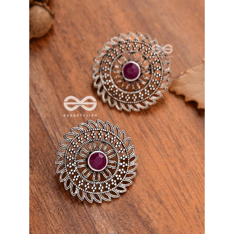  The Elegant Mesh Studs (Ruby Red) - The Embellished Oxidised Collection  