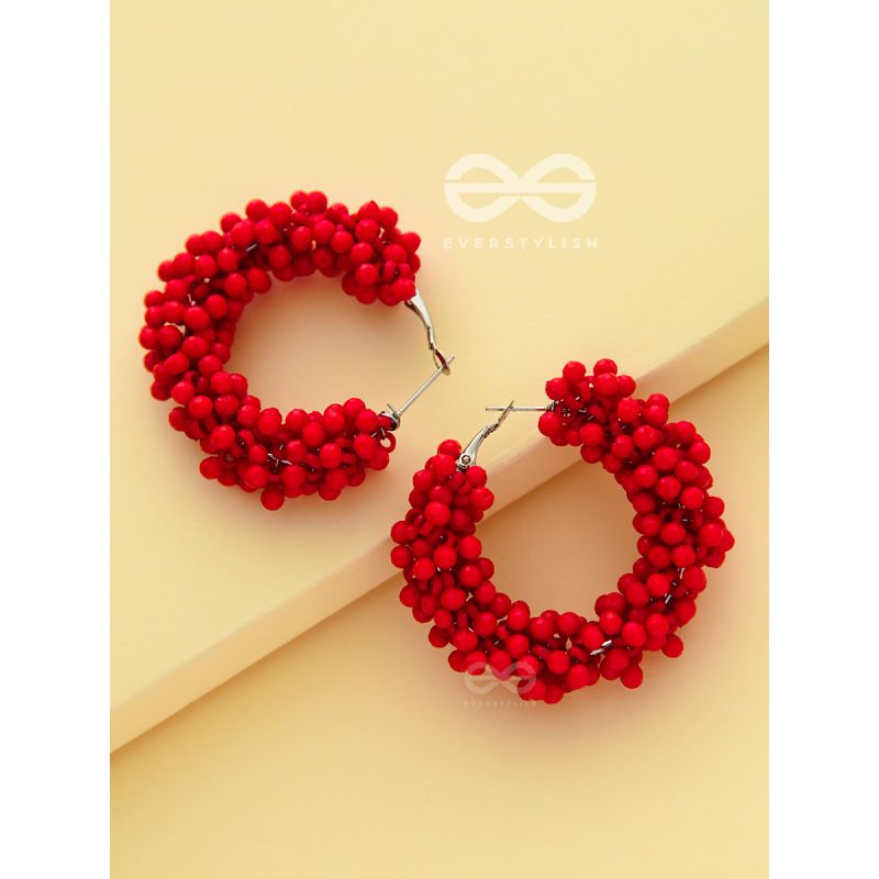 A Glimmer of Shimmer - Playful Embellished Hoops (Scarlet Red)