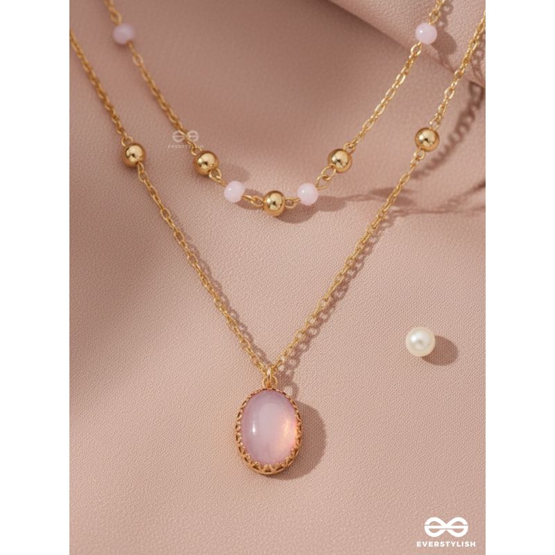 The Pink Pizzazz- Golden Embellished Layered Necklace With Anti-Tarnish Coating