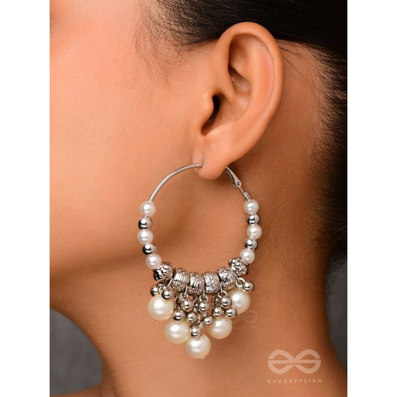 Stardust Pearl - Oxidized Pearl Hoop Earrings