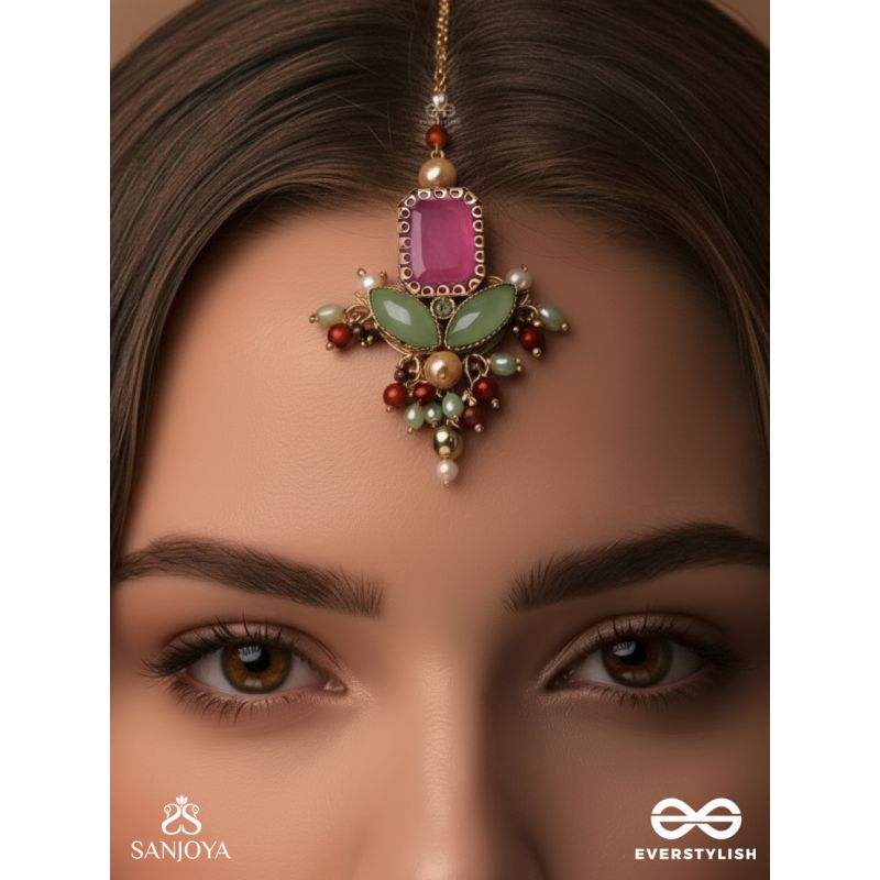 Madhudyana - Garden Of Spring - Stone And Beads Hand Embroidered Maangtika