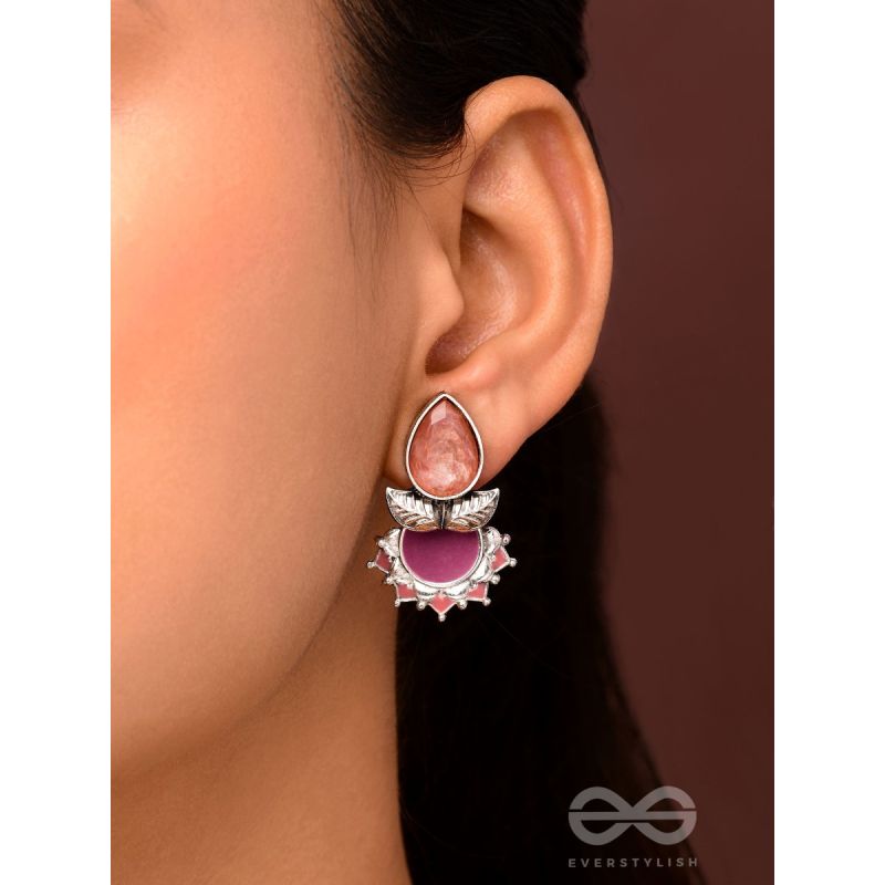 The Leafy Glow- Stone Enamelled Oxidised Ear Jackets