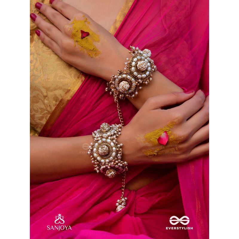 Shlaghya - The Glorious Creations - Beaded Hand Embroidered Cuff Bracelets (Set Of 2)