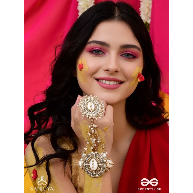 Sukshmaman - The Pure Precision - Shells, Beads And Glass Drops Hand Embroidered Haathphool