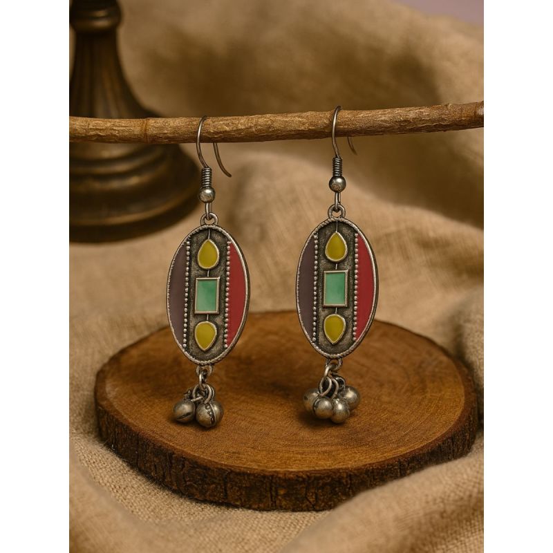 BAZAAR BEAT- OVAL ENAMELLED OXIDISED EARRINGS