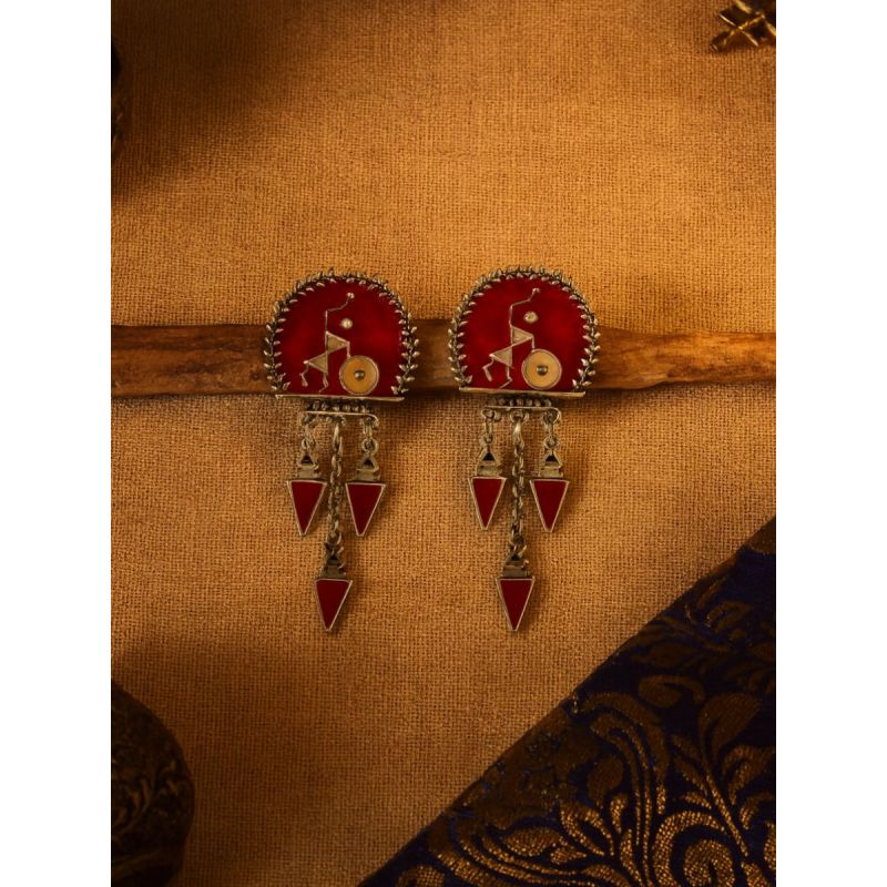 TRIBAL RISE - OXIDISED ENAMELLED EARRING WITH FOLK FIGURE