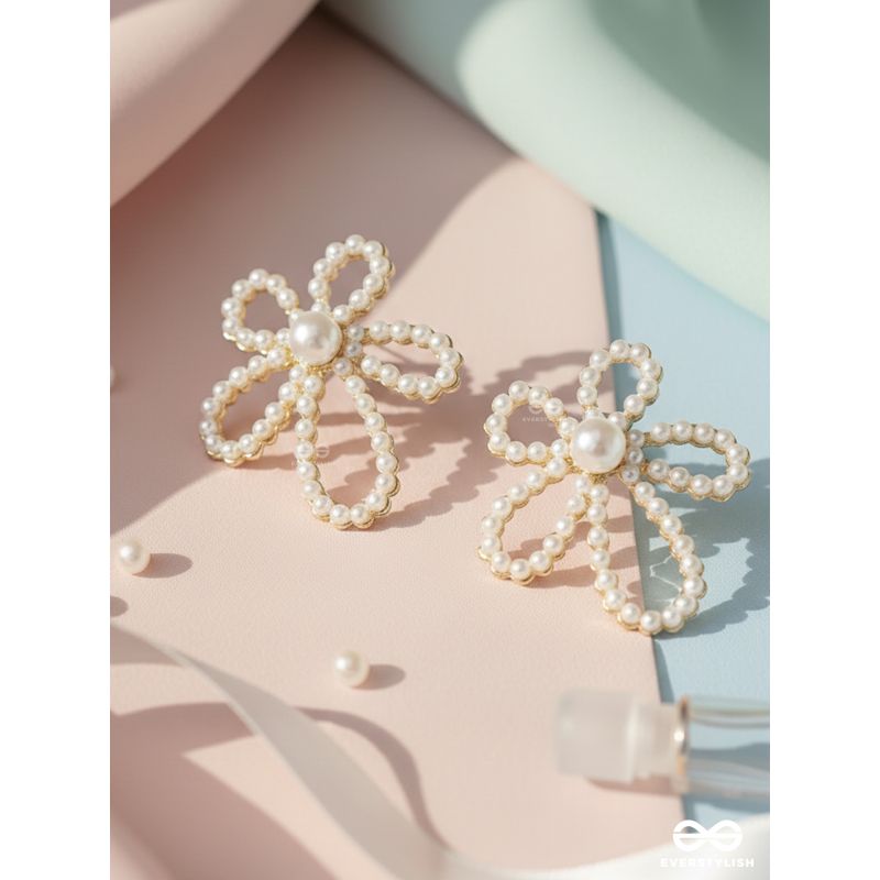 DAISY WHIRL – WHIMSICAL PEARL LOOP FLOWER EARRINGS