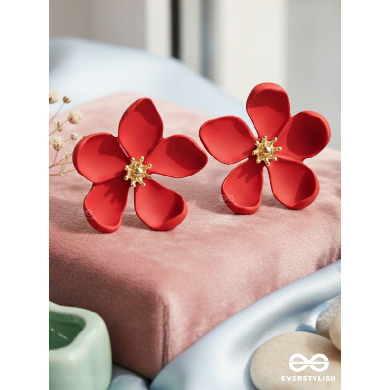 CRIMSON MUSE – MATTE RED FLOWER EARRINGS