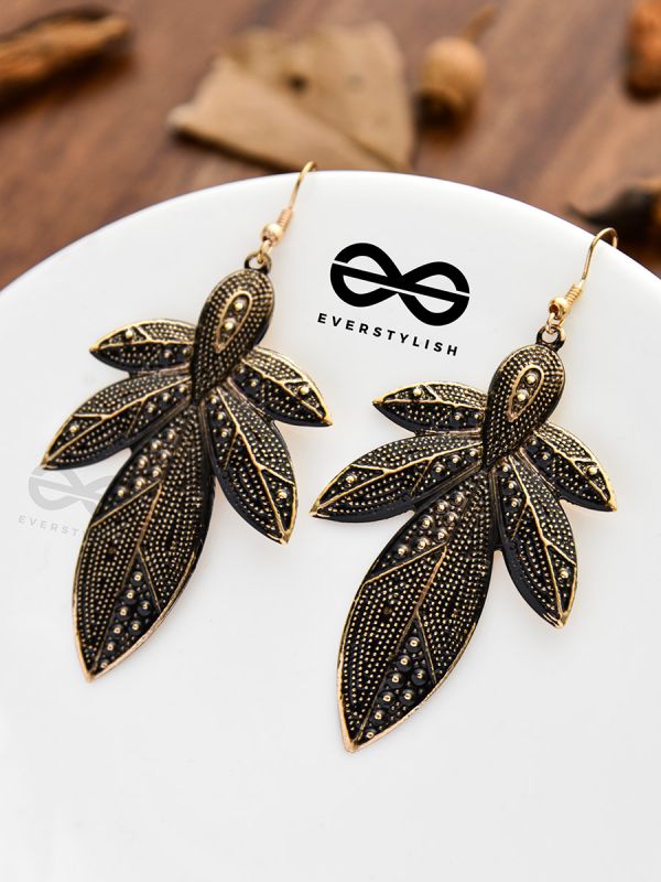 The Intricate Leaflets - Golden Enamelled Earrings