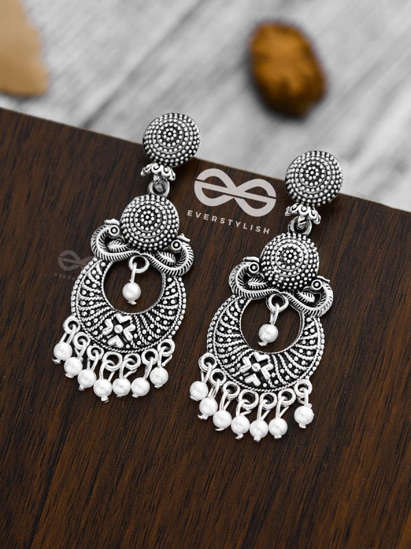 A Modish Peacock Artwork - Oxidised Boho Earrings