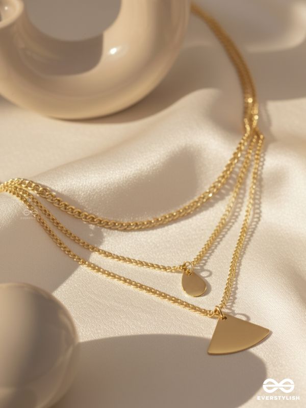 The Elegant Curves  - Golden Triple Layered Statement Neckpiece