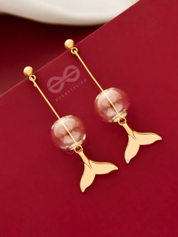 Princess of the Oceans - Golden Mermaid Tail Dangler Earrings