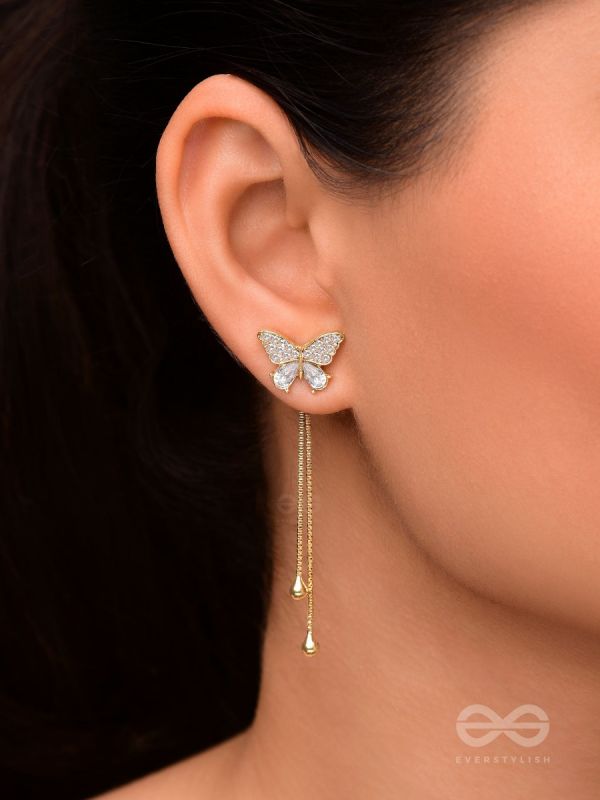 Buzzerflies- Gemstone and Rhinestones Studded Golden Earrings