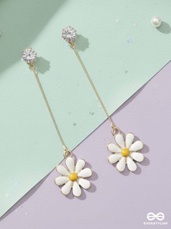 The Droopy Daisy- Golden Enameled Earrings