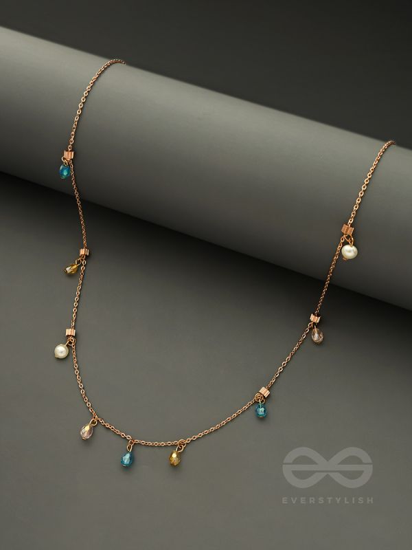 Rain In Paradise- Pearls And Crystals Studded Golden Necklace With Anti-Tarnish Coating