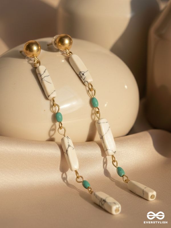 Marble-lous - Blue and White Stone Studded Golden Earrings