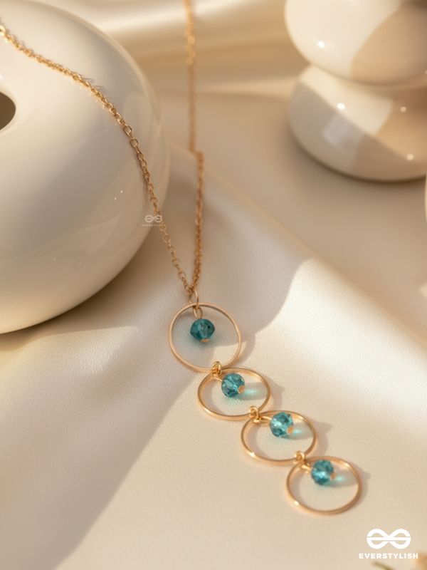 The Drizzly Woods- Blue And Golden Crystal Beads Necklace With Anti-Tarnish Coating 