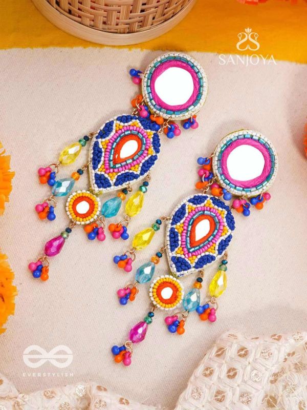 Odyaman - The Vibrant Rainfall - Beads, Resham And Mirrors Hand Embroidered Earrings