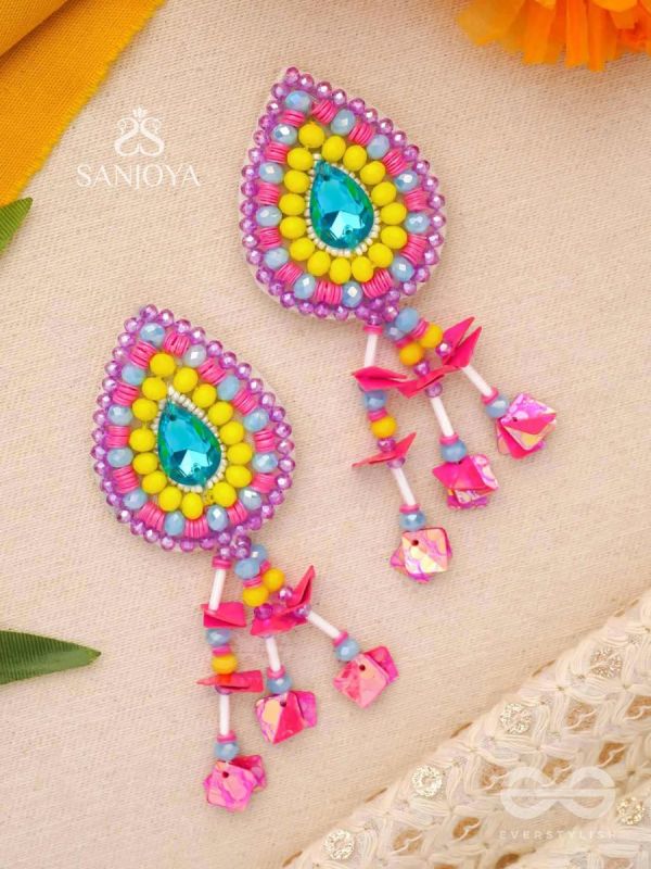 Samvarta - The Rain Cloud - Stone, Beads And Sequins Hand Embroidered Earrings