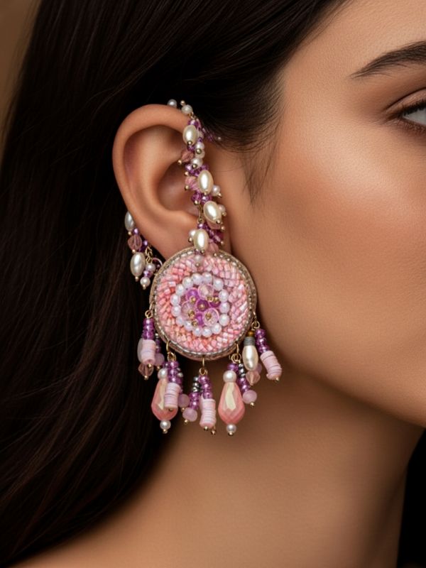 Priyaala- The Flower Vine- Pearls & Sequins Embroidered Chain Earrings