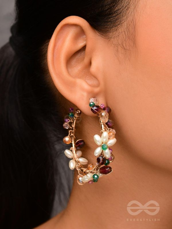 The Multicolored Blossom - Beaded Hoop Earrings