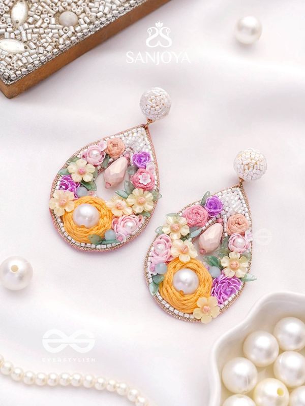 Anahata - The Harmonious Elegance - Sequins, Cutdana And Resham Hand Embroidered Earrings