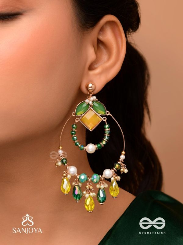 Dvyaha - The Shimmering Fiesta - Statement Golden Embellished Earrings 