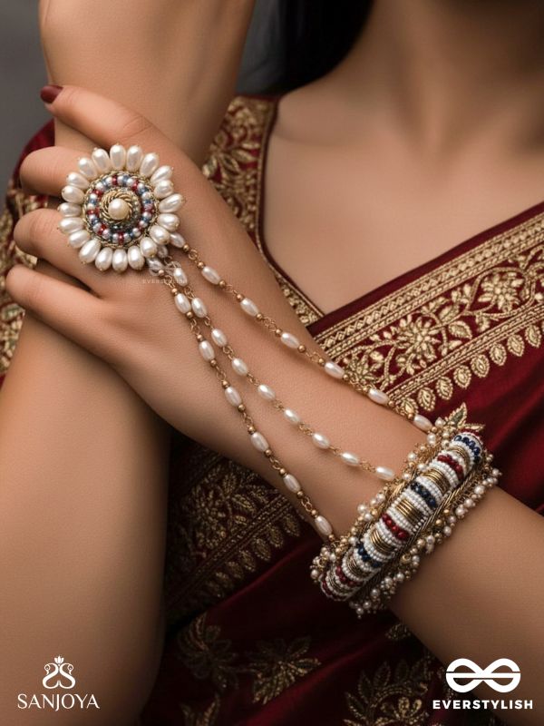 Shukti - Source Of Pearls - Beads, Cutdana And Pearls Hand Embroidered Haathphool
