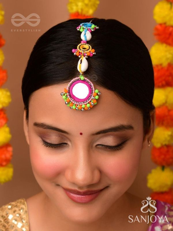 PRATIMITA - BEAUTY IN MIRROR - SHELL, BEADS AND MIRROR EMBROIDERED MAANGTIKA