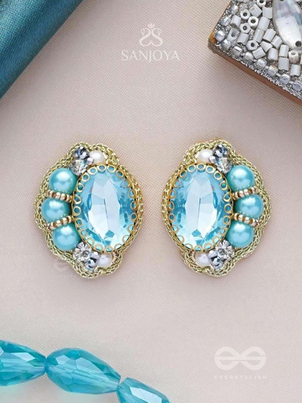 PRABHASVARA - THE RADIANT SKY - STONE, PEARLS AND BEADS EMBROIDERED EARRINGS