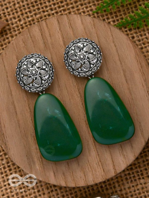 THE  JADE ELEGANCE - OXIDISED JHUMKA EARRINGS