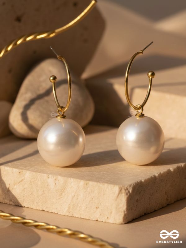 JINGLE BELL RADIANCE - GOLDEN AND WHITE EMBELLISHED PEARL EARRINGS