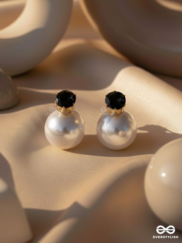A MYSTIC PEARL - GOLDEN EMBELLISHED EARRINGS (BLACK)