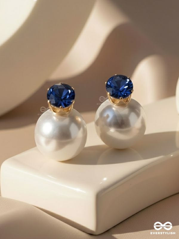 A MYSTIC PEARL - GOLDEN EMBELLISHED EARRINGS (DARK BLUE)