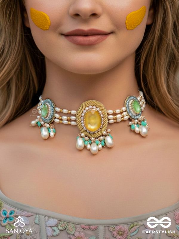 Divitmat - The Heavenly Skies - Stone And Beads Hand Embroidered Neckpiece