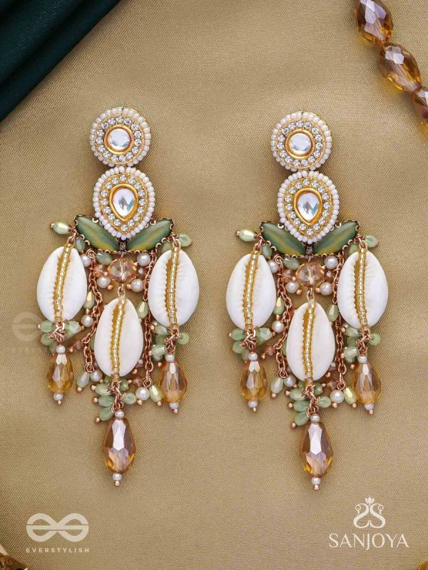 Divyaan- The Celestial Dreamdust- Shells, Beads, Polki And Kundan Finished Hand Embroidered Earrings